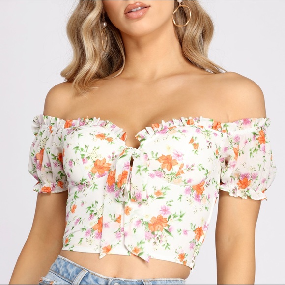 🪞 NEW tie off shoulder crop top corset - Picture 1 of 8